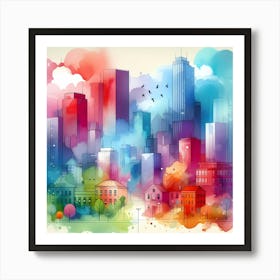 Watercolor City Skyline Art Print