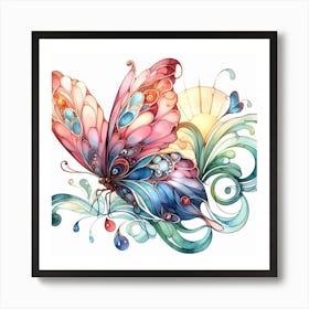 Art Deco Watercolour Butterfly Art Print