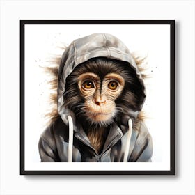 Watercolour Cartoon Spider Monkey In A Hoodie 1 Art Print