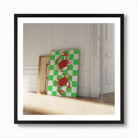 Crabs On A Checkered Floor - Green Art Print