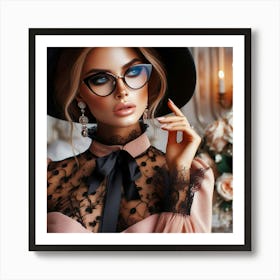 Beautiful Woman In Glasses Art Print
