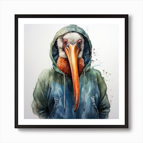 Watercolour Cartoon Pelican In A Hoodie 3 Art Print