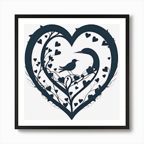 Silhouette Of Bird In Heart Shape On Pastel Background And Valentines Day Generated By Ai Art Print