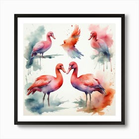 Watercolor Flamingos Poster