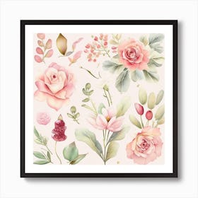 Watercolor Flowers Set 3 Art Print