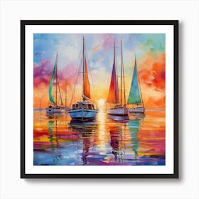 Sailboats At Sunset 27 Art Print