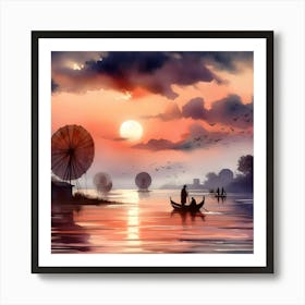 Sunset On The River 1 Art Print