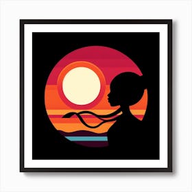 Silhouette Of A Woman At Sunset 2 Art Print