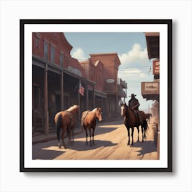 Western Town In Texas With Horses No People Professional Ominous Concept Art By Artgerm And Greg (1) Art Print