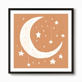 Terracotta Moon and Stars Art Print