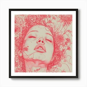 Woman With Flowers On Her Head Art Print