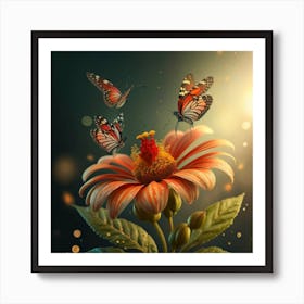 Butterflies On A Flower Art Print