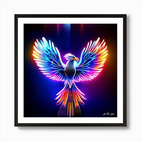 High Quality Art of a Beautifully Designed Phoenix In Neon Colors Art Print