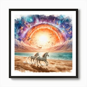 Unicorns On The Beach Art Print