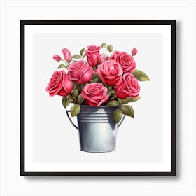 Pink Roses In A Bucket 1 Art Print