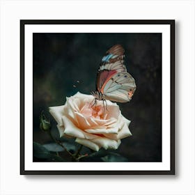 Butterfly On A Rose 1 Art Print