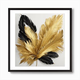 A Glimpse of Elegance Golden and Black Feathers Art Print