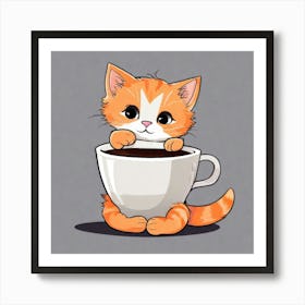 Cute Orange Kitten Loves Coffee Square Composition 36 Art Print