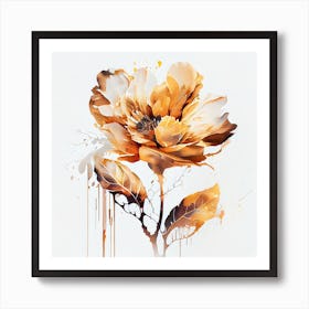 Watercolor Gold Flower Abstract Art Print