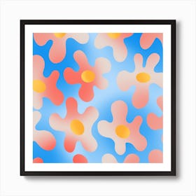 Flowers Orange Blue Square Art Print