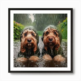 Two Dogs In The Rain Art Print