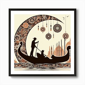 Boho art Silhouette of Gondola and Gondolier Art Print