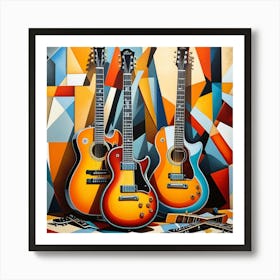 Guitars Cubism Style Art Print