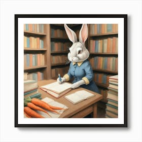 Rabbit In The Library 1 Art Print