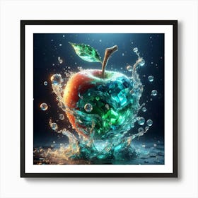 Enchanting Apple Elegance: Hyper-Realism Meets Aquamarine and Emerald Brilliance. Art Print