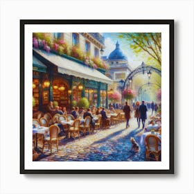 Paris Cafe.Cafe in Paris. spring season. Passersby. The beauty of the place. Oil colors.5 Art Print