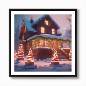 Christmas House In The Snow 10 Art Print