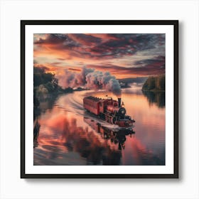 Steam Train On The River Poster