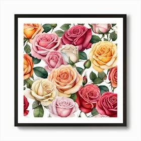 Watercolor Roses Seamless Pattern Art Print