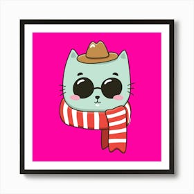Cat In Hat And Scarf Art Print