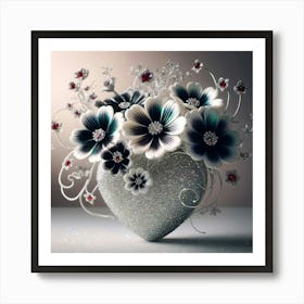 Fancy Heart Vase Of Flowers Art Print