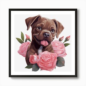 Dog With Roses 7 Art Print