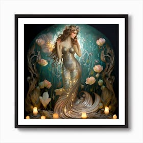 Mermaid With Candles Art Print