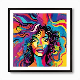 Colorful Woman With Curly Hair 1 Art Print