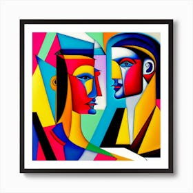 Cubism painting two people Art Print