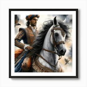 Young Portugese Gentleman On His Horse Color Painting Art Print