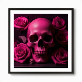 Pink Skull With Roses 2 Art Print