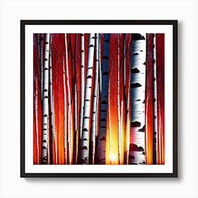 Sunset Birch Trees 2 Art Print