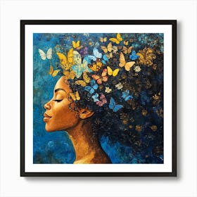 Butterfly In A Woman'S Hair Art Print