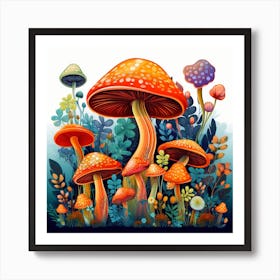 Mushrooms In The Forest 22 Art Print