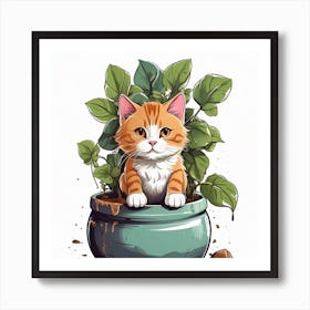 Cat In Pot Art Print