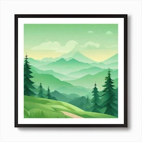 Misty mountains background in green tone 88 Art Print