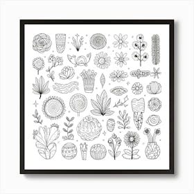 Doodles In Black And White Line Art 5 Art Print 0 Art Print