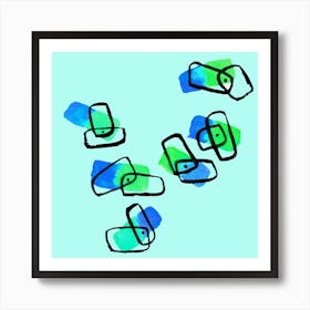 Blue Abstract Shapes Watercolor On Mint Art Print