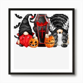 Funny Halloween Mom And Dad Gnome Vampire And Mummy Bride Art Print