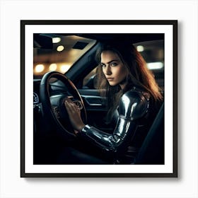 Girl Starting Security Isolated Dashboard Press Lock Control Car Circle Stop Ignition Sa Art Print